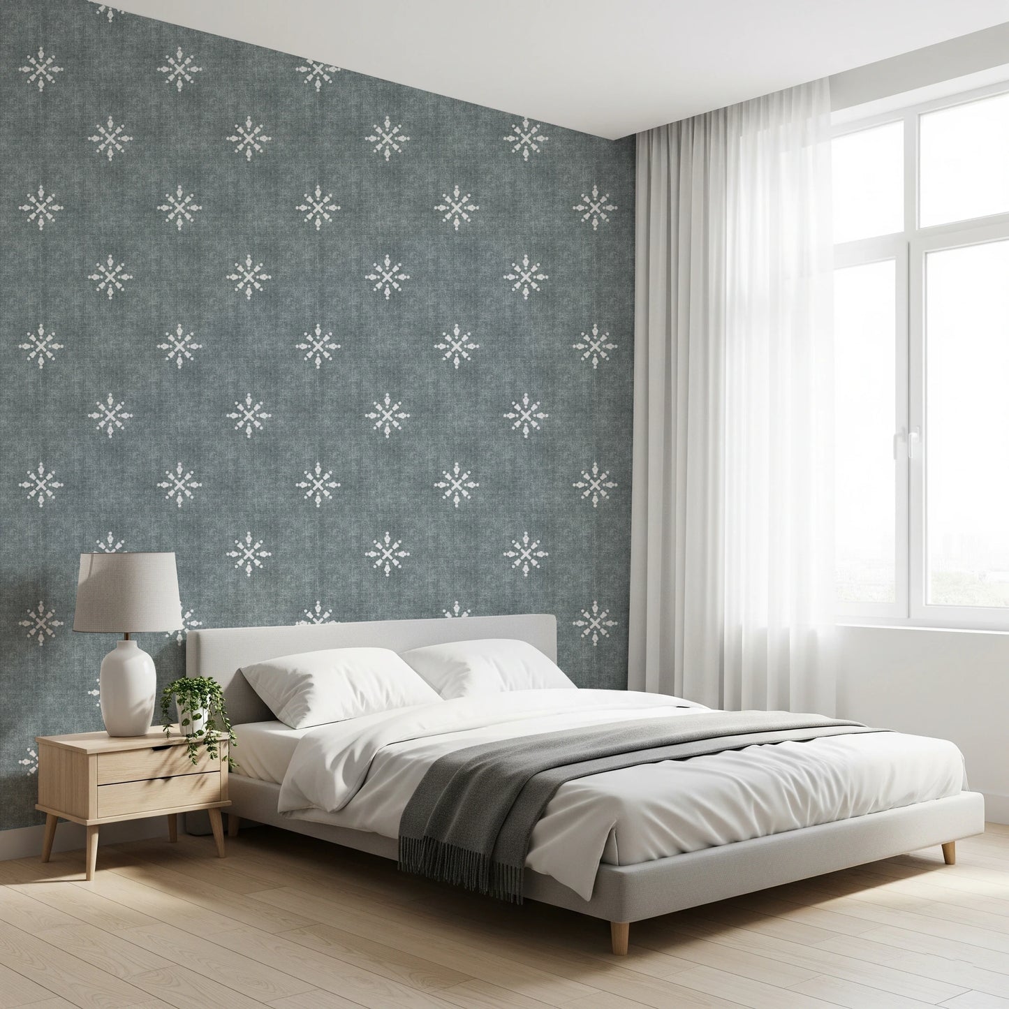 Boho minimalistisk ornament grunge beroligende blått tapet