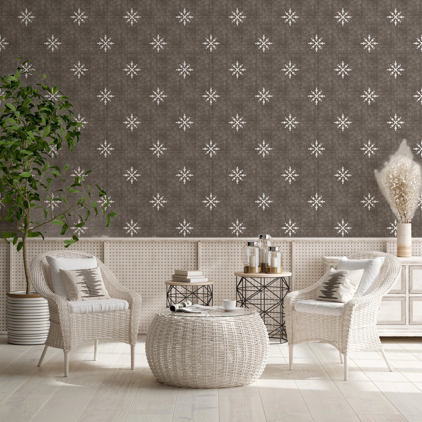 Boho Minimal Ornament Grunge Mørk Bark Tapet