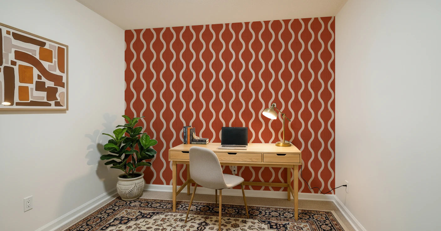 Koselig skandinavisk folkemusikk bølgete striper brent terrakotta - Craft Stripe Tapet