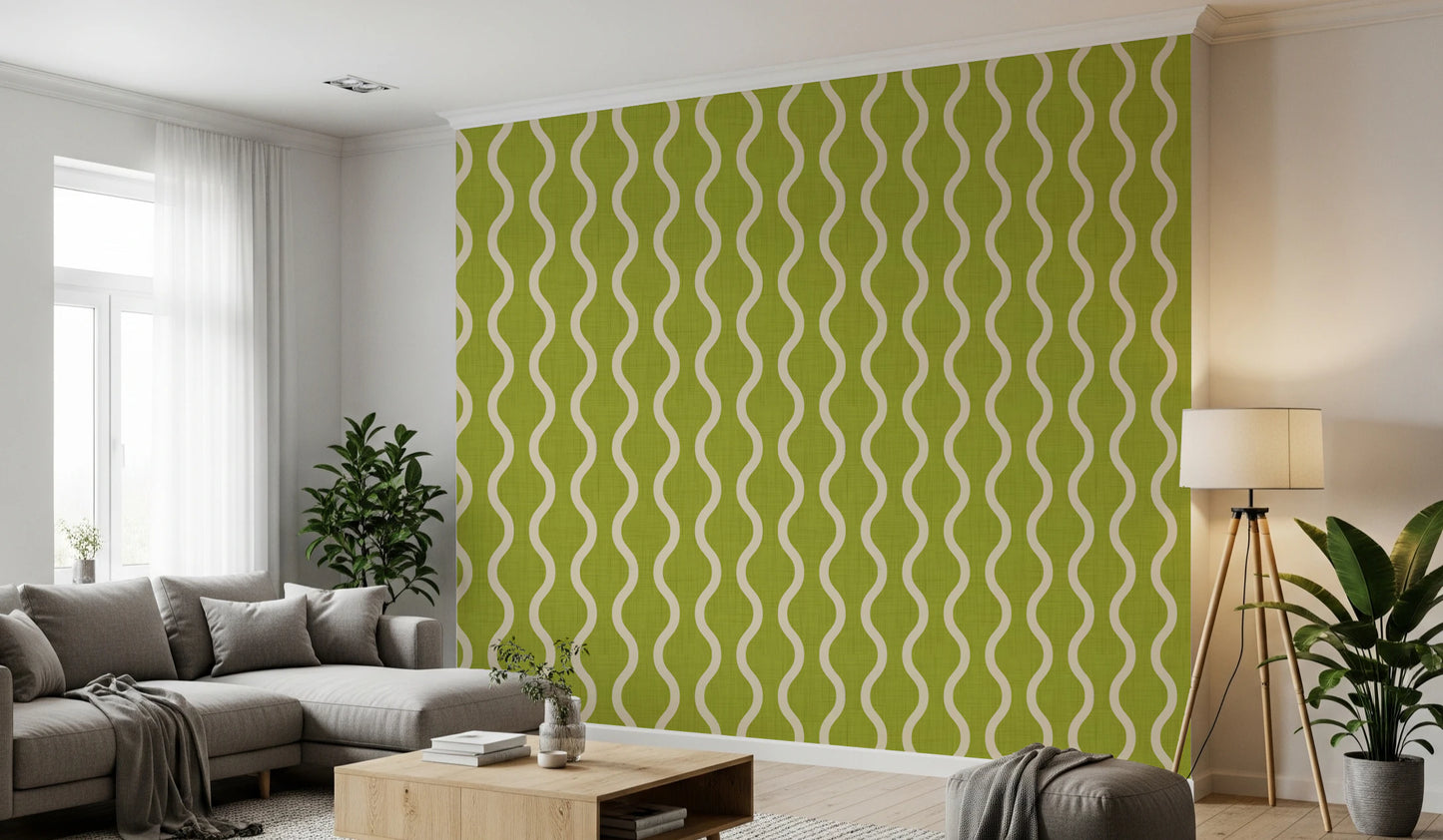 Cozy Scandi Folk Wavy Stripe Olive Chartreuse - Craft Stripe Wallpaper⁠