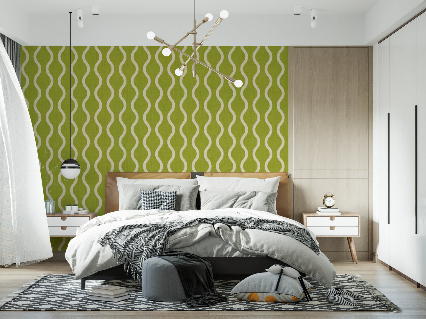 Cozy Scandi Folk Wavy Stripe Olive Chartreuse - Craft Stripe Wallpaper⁠