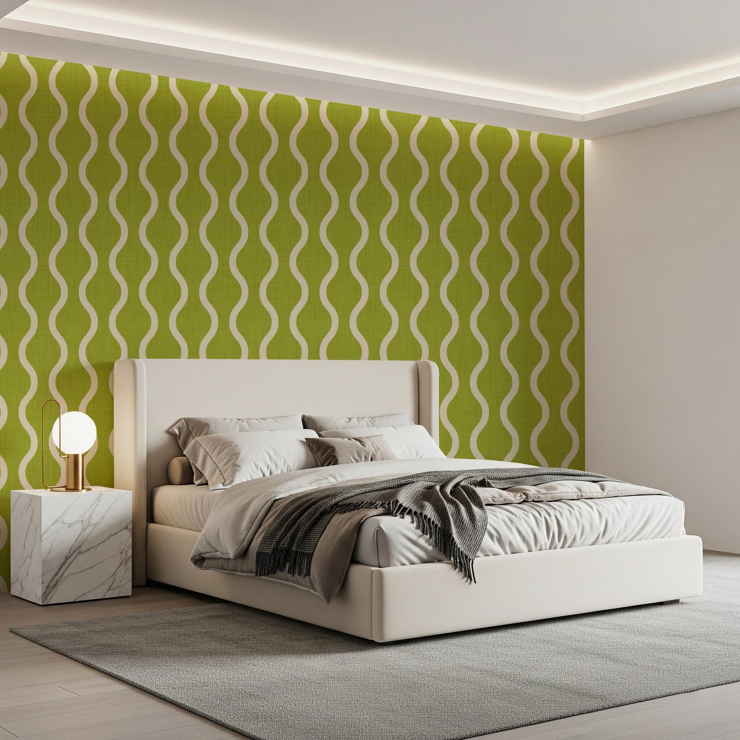 Cozy Scandi Folk Wavy Stripe Olive Chartreuse - Craft Stripe Wallpaper⁠