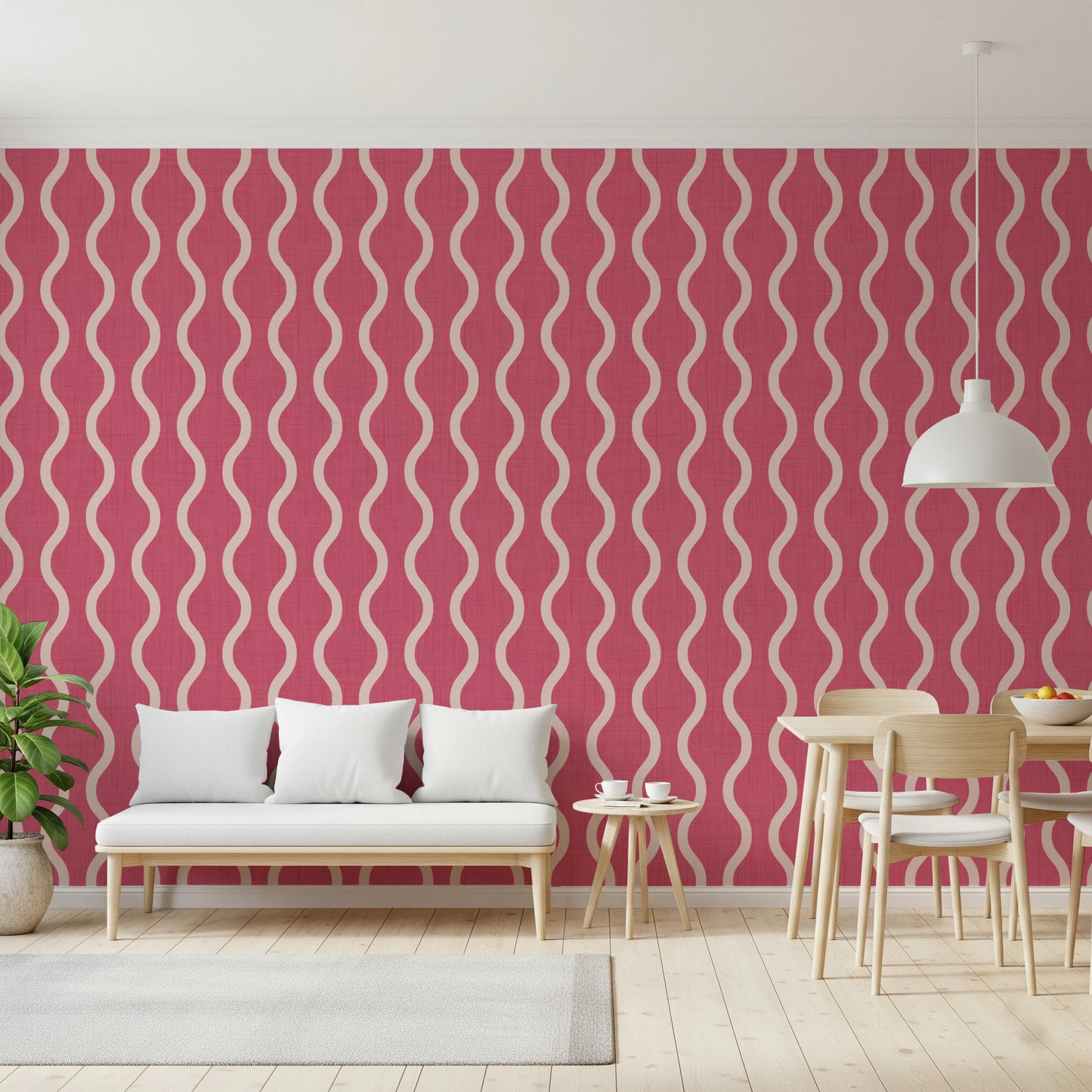 Cozy Scandi Folk Wavy Stripe Rose Clay - Craft Stripe Wallpaper⁠