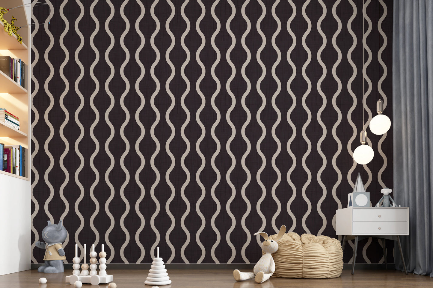 Cozy Scandi Folk Charcoal Warm Linen - Craft Stripe Wallpaper⁠