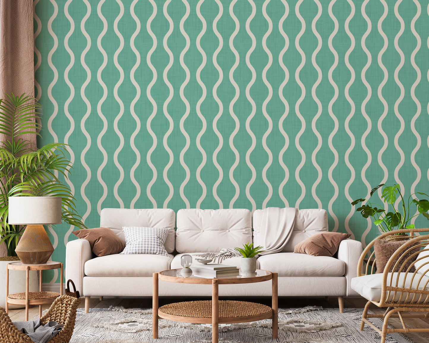 Cozy Scandi Folk Wavy Stripe Sage Mint - Craft Stripe Wallpaper⁠