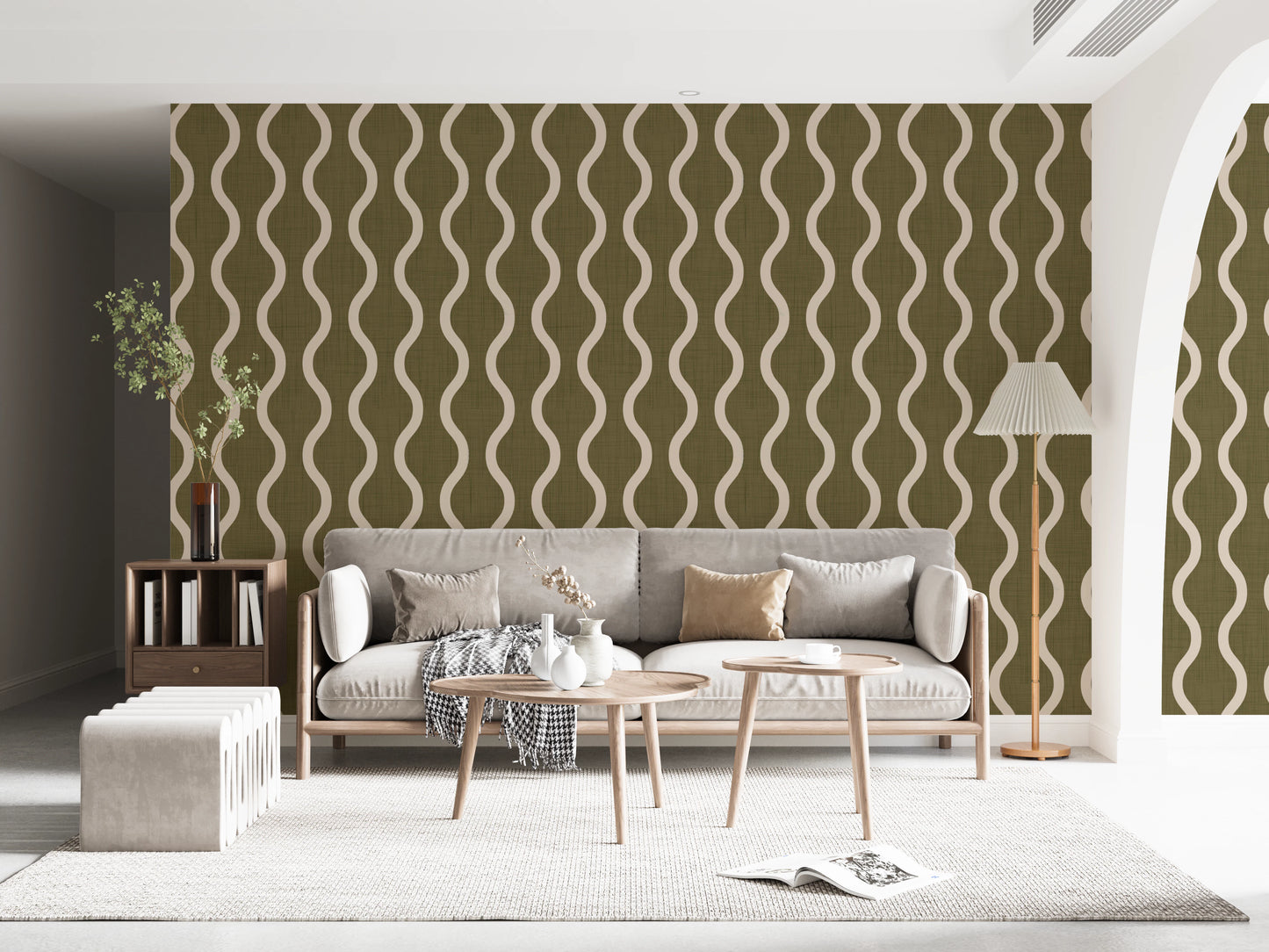 Cozy Scandi Folk Wavy Stripe Earthy Olive - Craft Stripe Wallpaper⁠