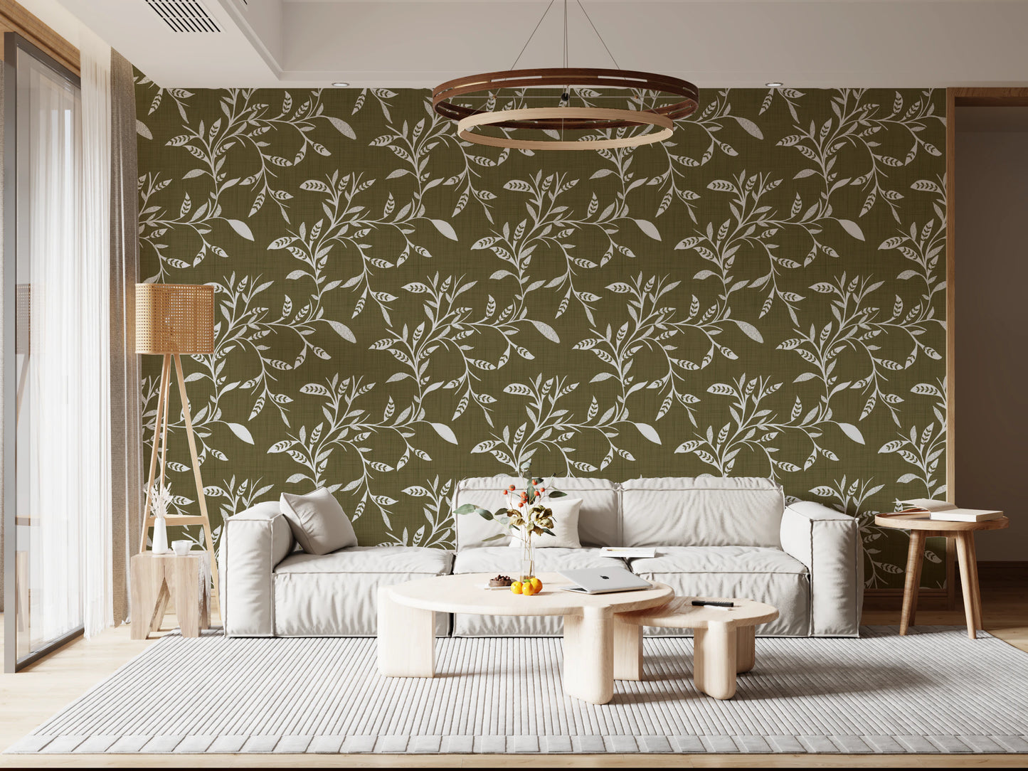 Cozy Scandi Folk Leaf Vine Earthy Olive - Craft Blender Wallpaper⁠