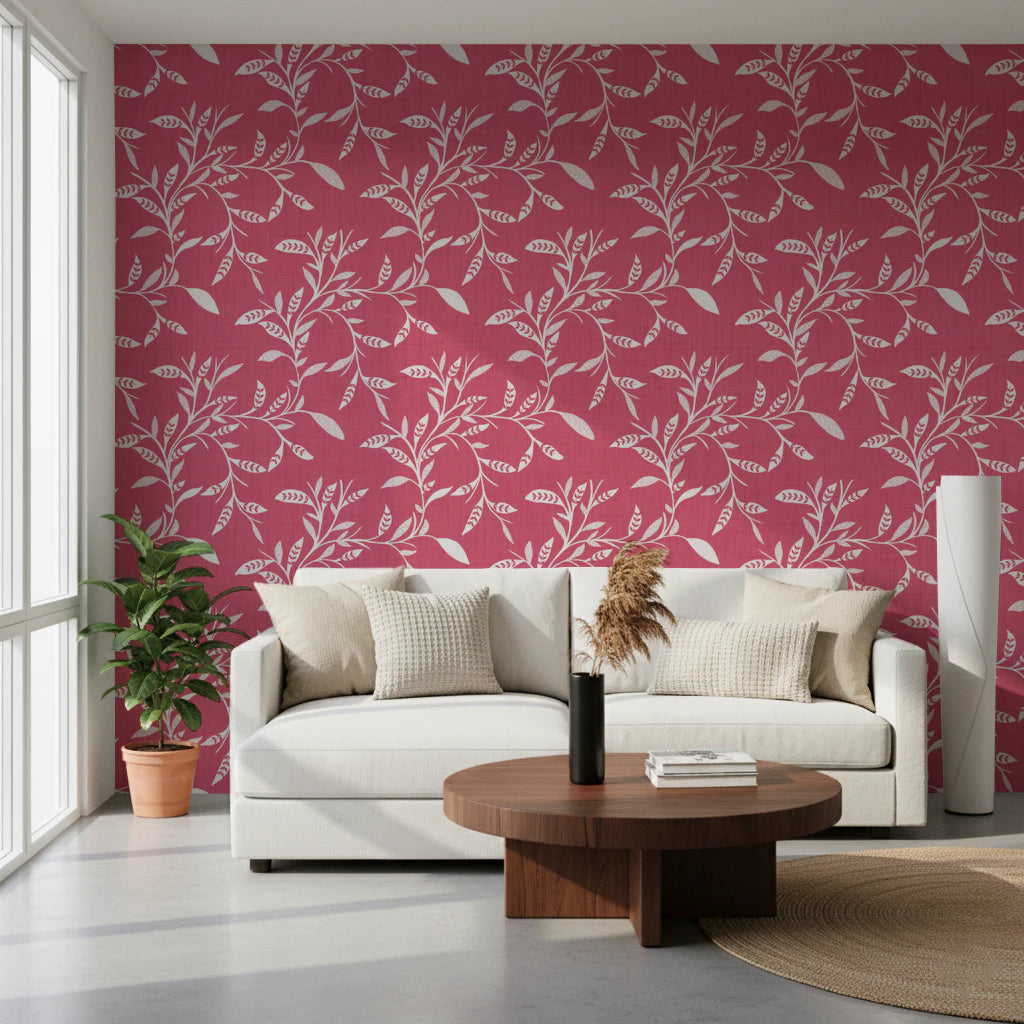Cozy Scandi Folk Leaf Vine Rose Clay - Craft Blender Wallpaper⁠