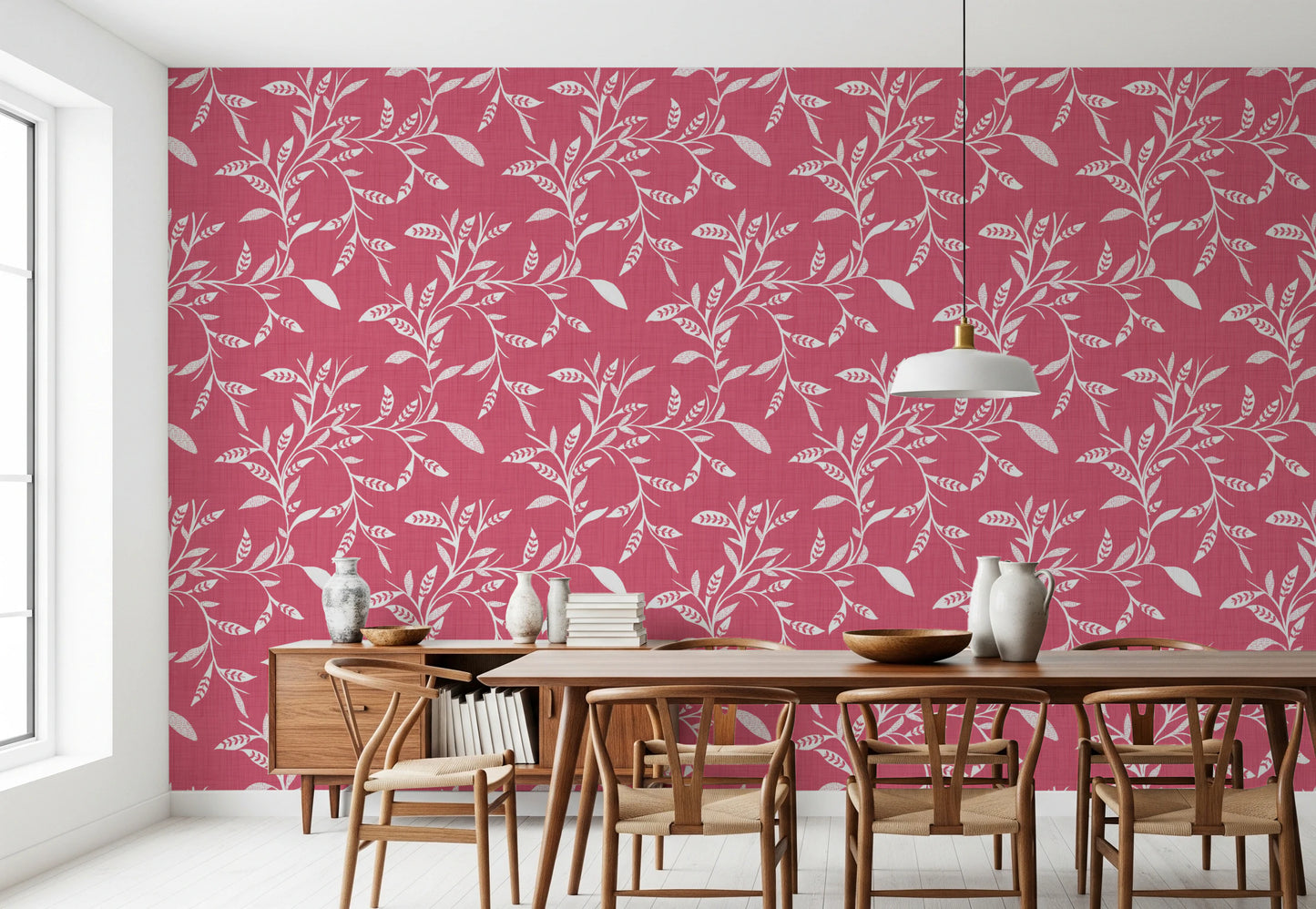Cozy Scandi Folk Leaf Vine Rose Clay - Craft Blender Wallpaper⁠