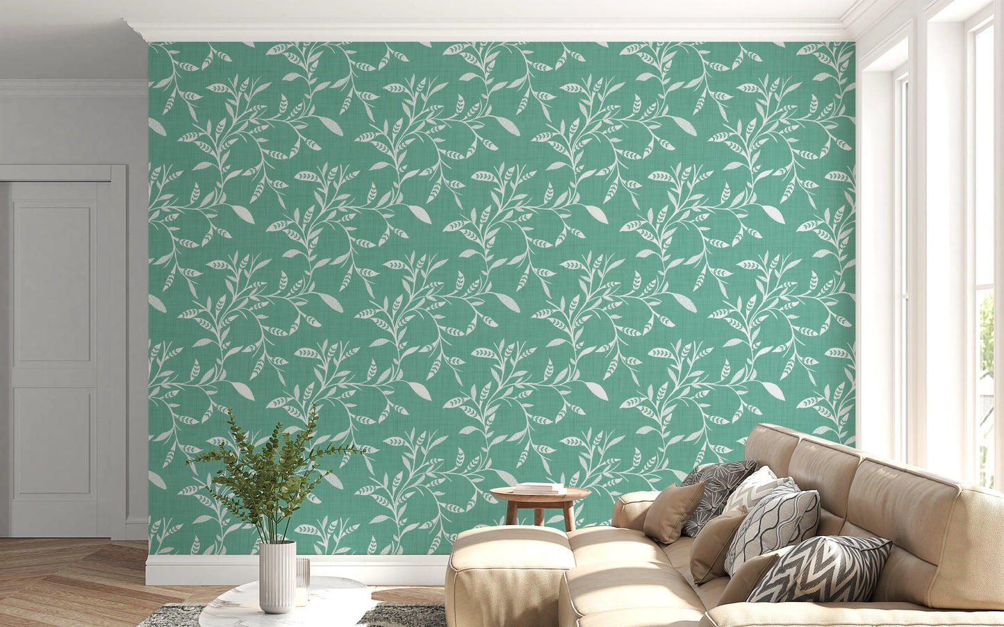Cozy Scandi Folk Leaf Vine Sage Mint - Craft Blender Wallpaper⁠