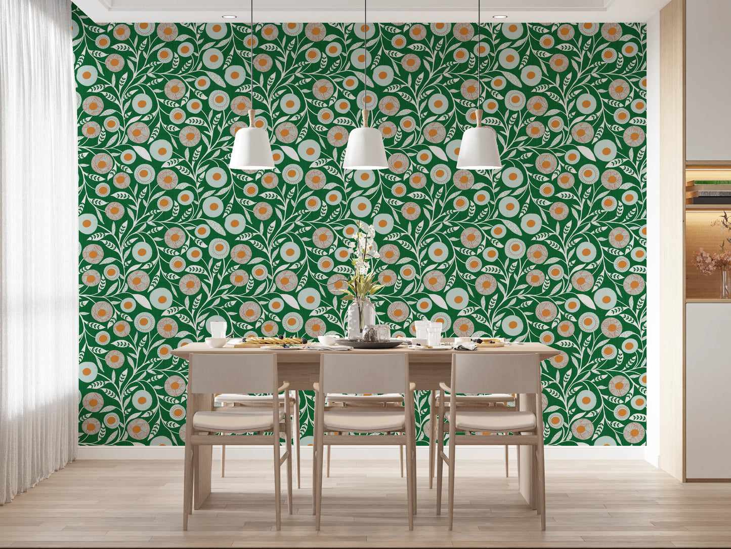 Cozy Scandi Folk Floral Olive Chartreuse - Craft Botanical Wallpaper⁠