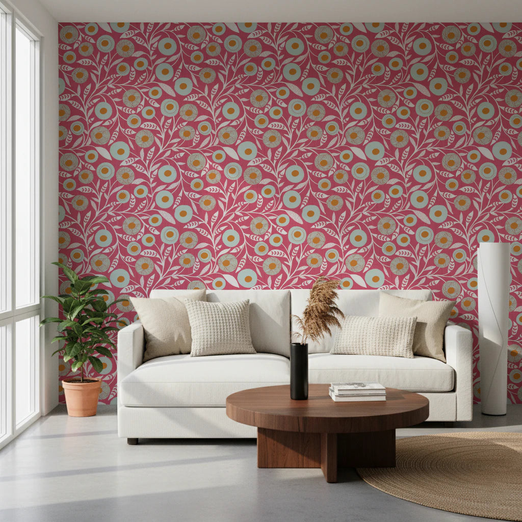 Cozy Scandi Folk Floral Rose Clay - Craft Botanical Wallpaper⁠