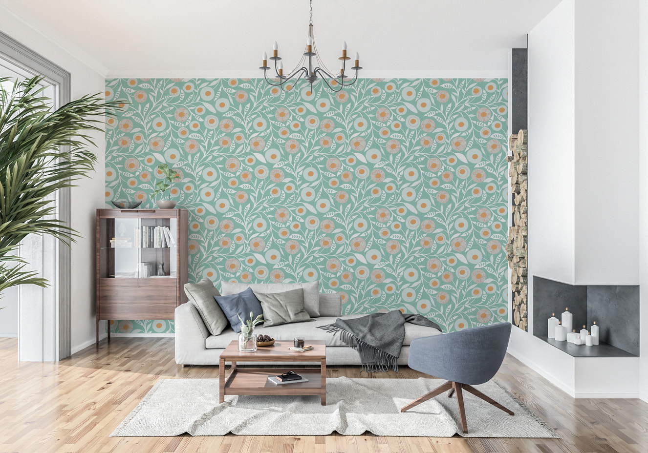 Cozy Scandi Folk Floral Sage Mint - Craft Botanical Wallpaper⁠