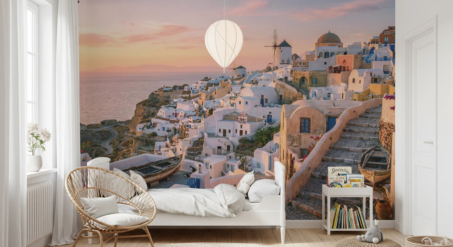 Santorini solnedgang vægmaleri