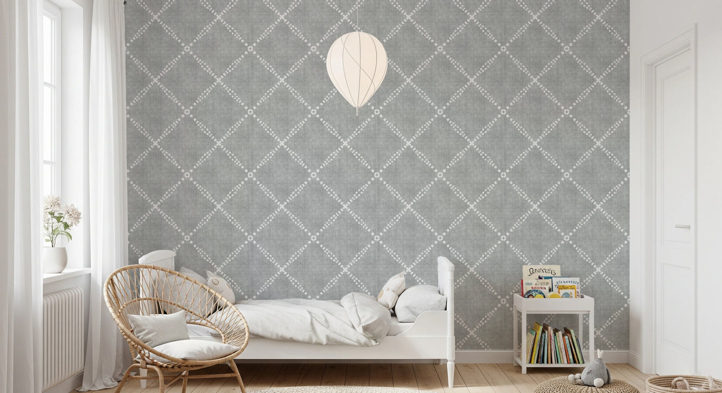 Boho Dotted Trellis Grunge Grey Clouds Wallpaper⁠