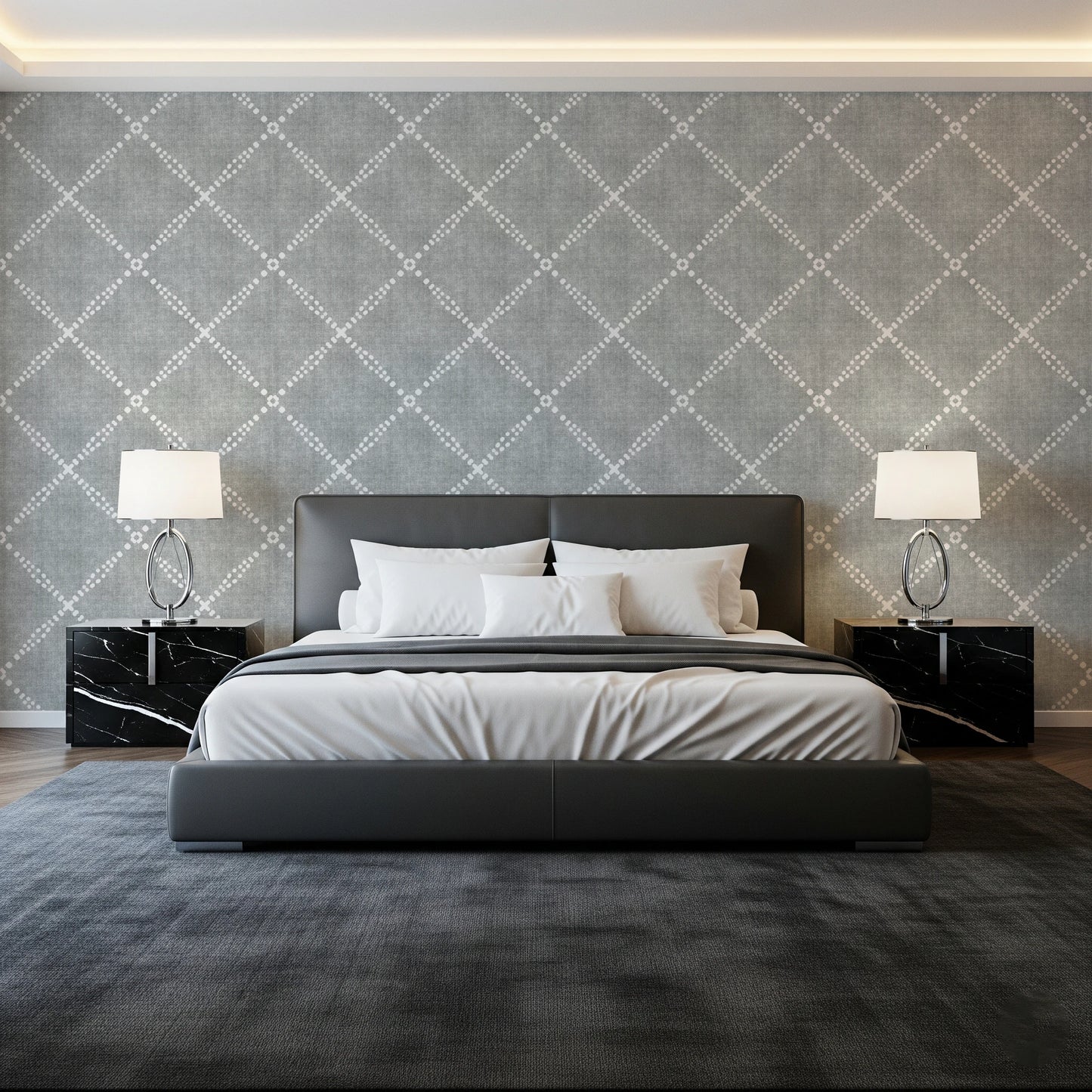 Boho Dotted Trellis Grunge Grey Clouds Wallpaper⁠