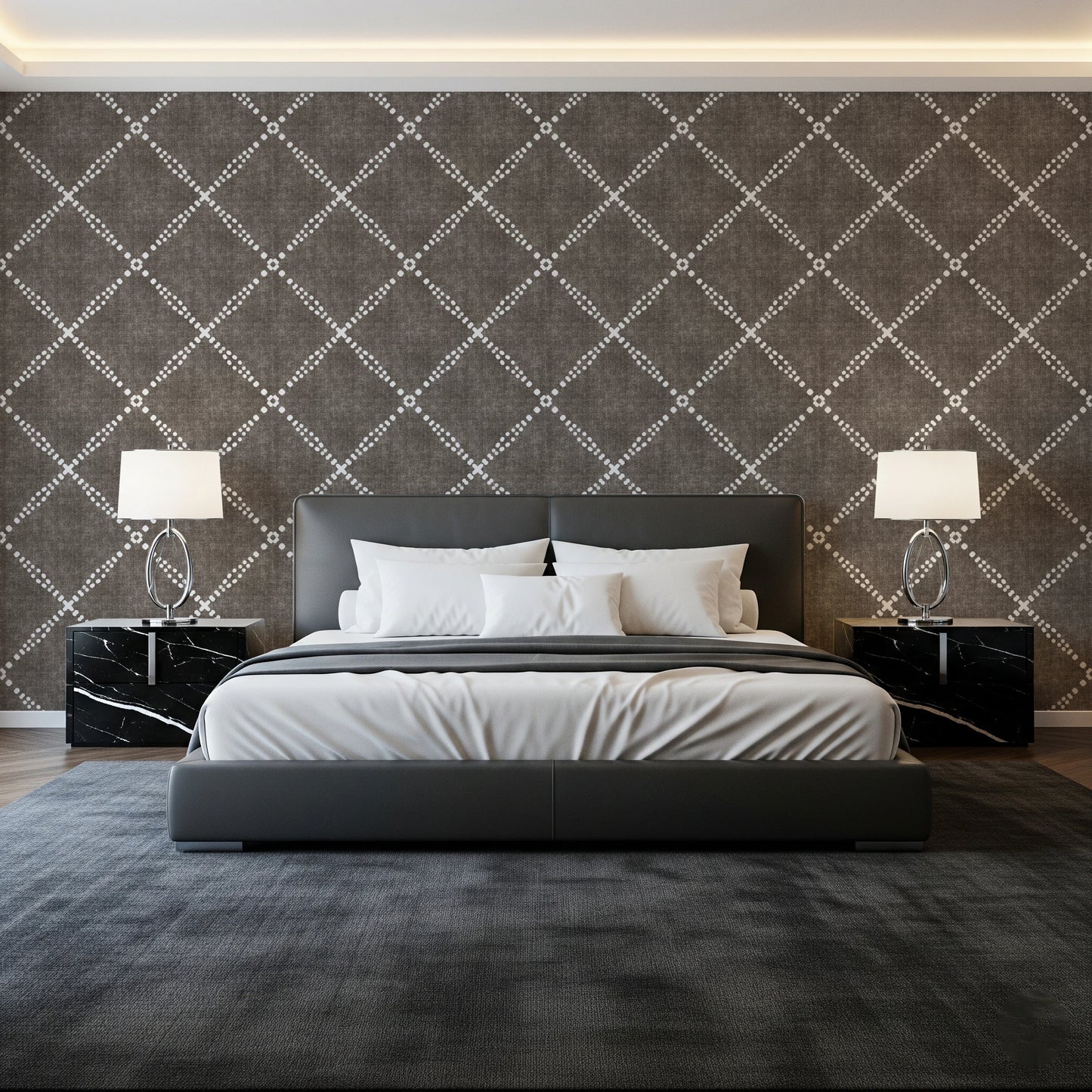 Boho Dotted Trellis Grunge Dark Bark Wallpaper⁠