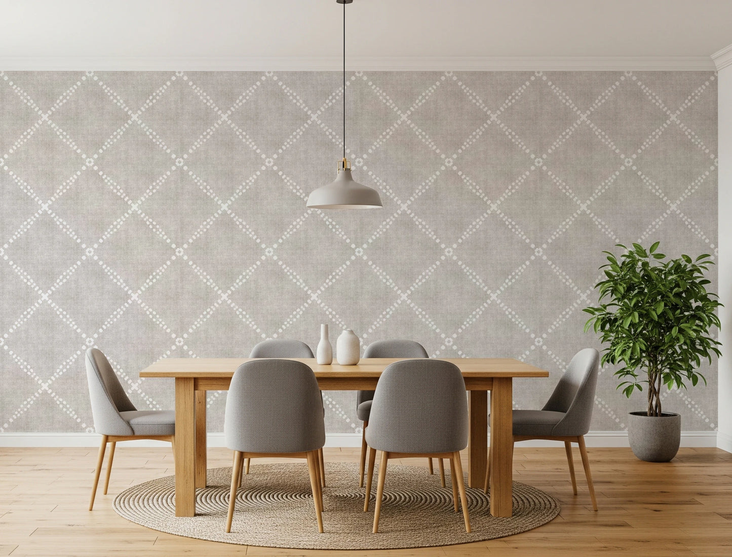 Boho Dotted Trellis Grunge Neutral Wallpaper⁠