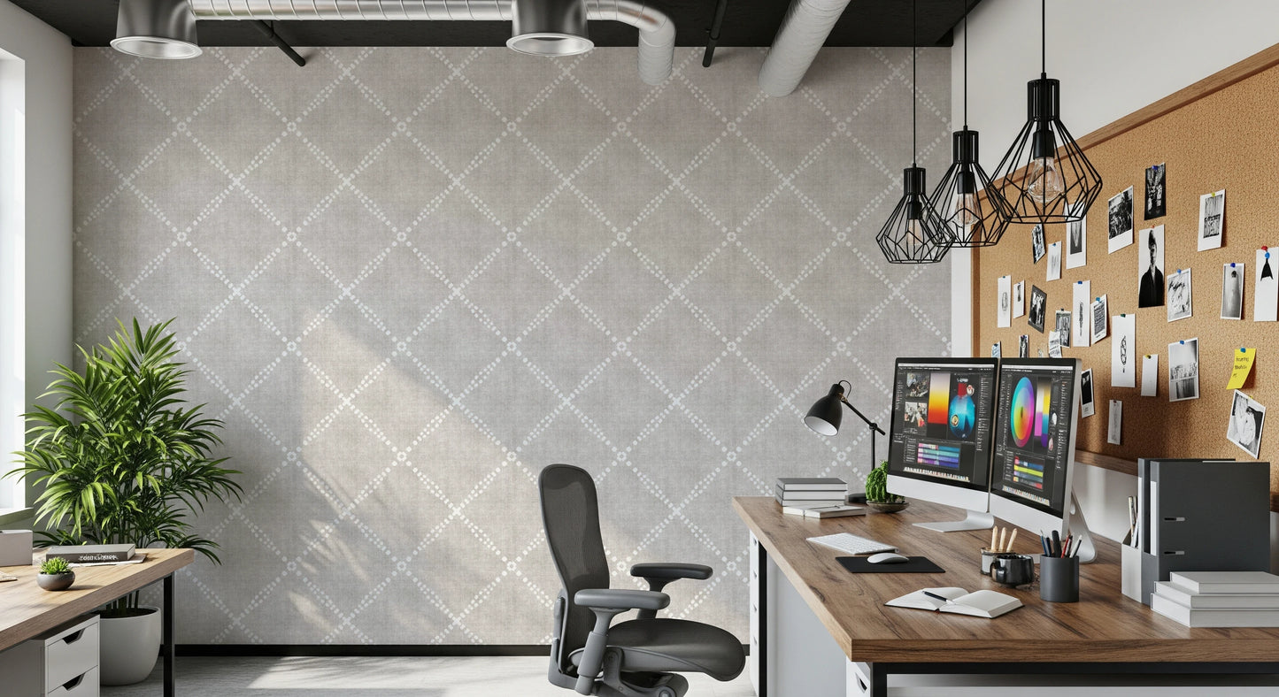 Boho Dotted Trellis Grunge Neutral Wallpaper⁠