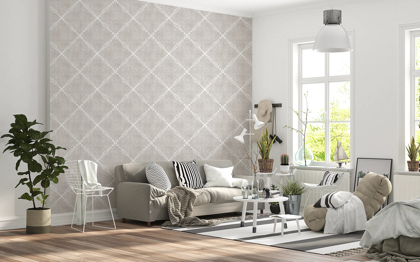 Boho Dotted Trellis Grunge Neutral Wallpaper⁠