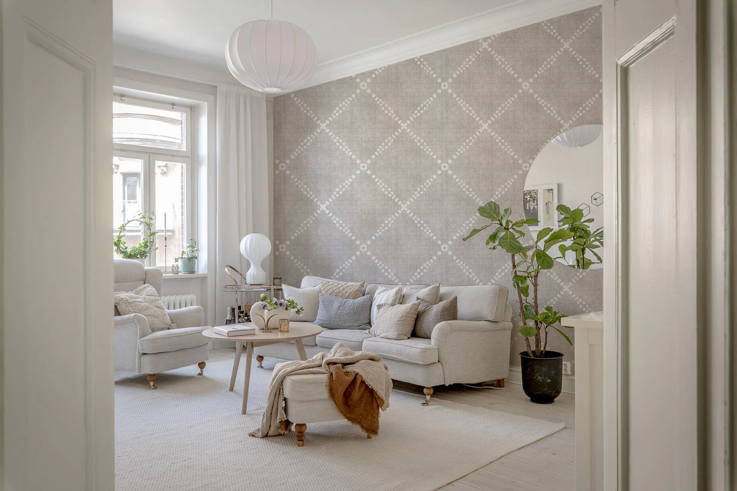 Boho Dotted Trellis Grunge Neutral Wallpaper⁠