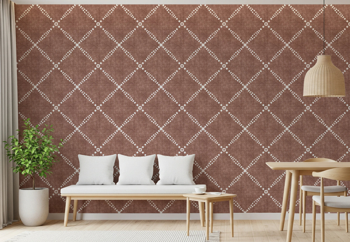 Boho Dotted Trellis Grunge Terracotta Red Wallpaper⁠