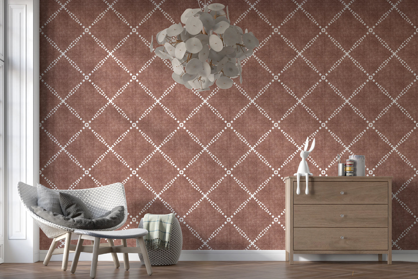 Boho Dotted Trellis Grunge Terracotta Red Wallpaper⁠