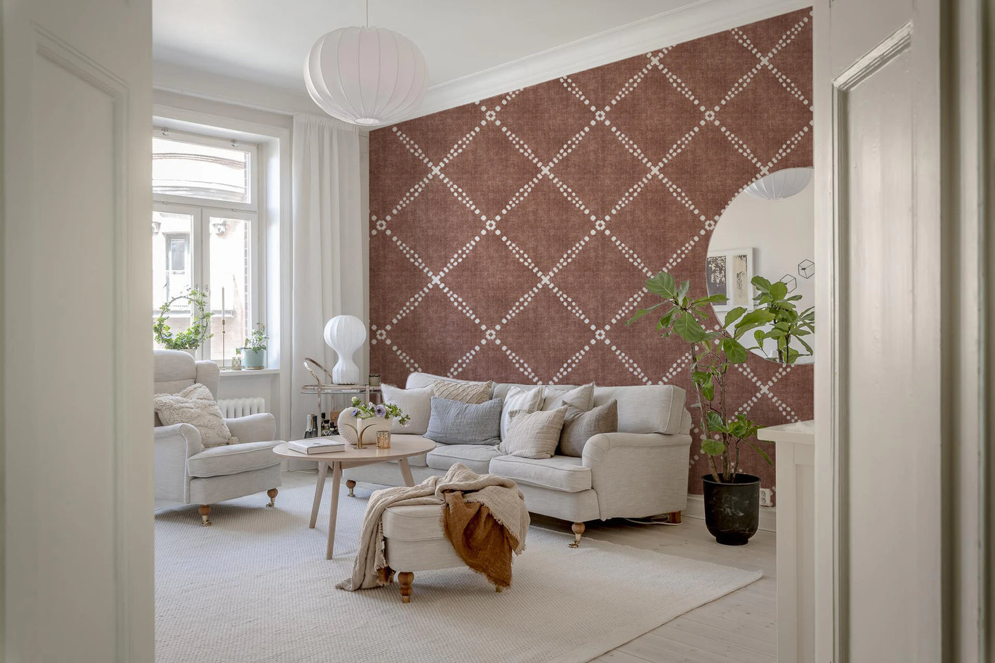 Boho Dotted Trellis Grunge Terracotta Red Wallpaper⁠