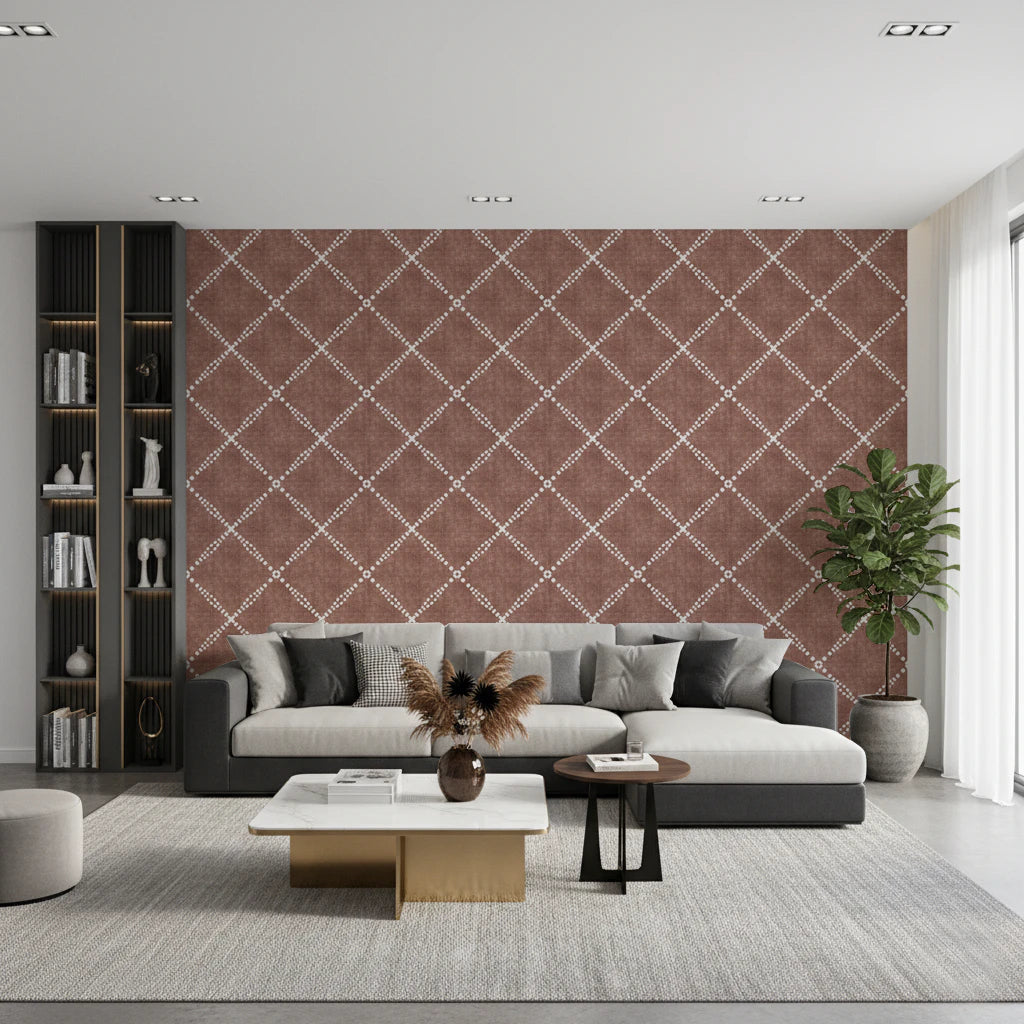 Boho Dotted Trellis Grunge Terracotta Red Wallpaper⁠