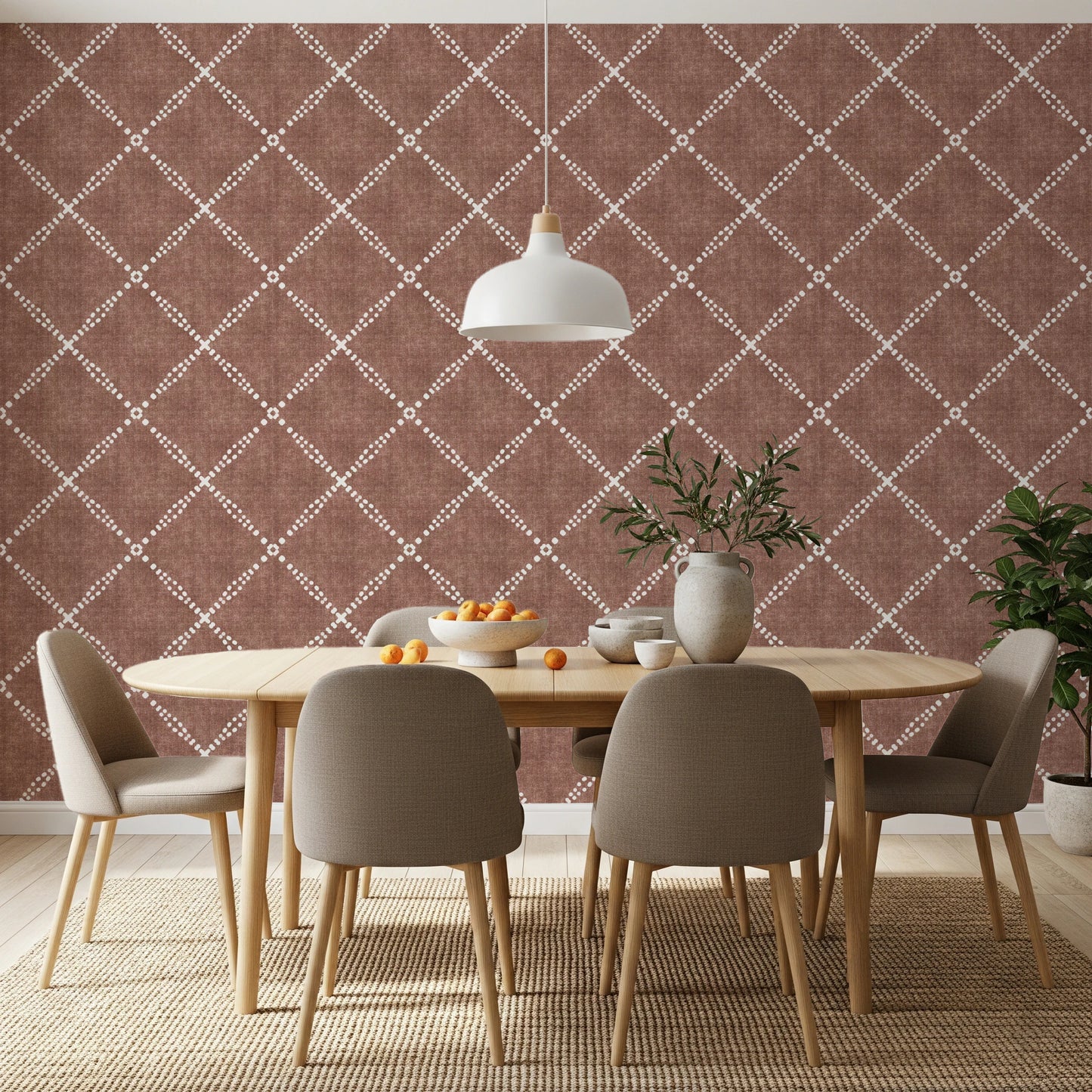Boho Dotted Trellis Grunge Terracotta Red Wallpaper⁠