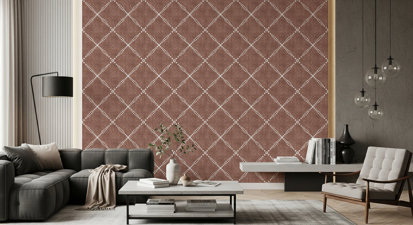 Boho Dotted Trellis Grunge Terracotta Red Wallpaper⁠