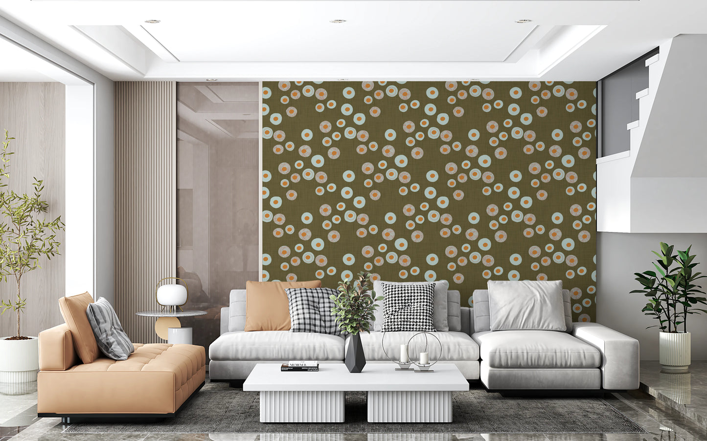Cozy Scandi Folk Dot Floral Earthy Olive - Craft Circle Wallpaper⁠