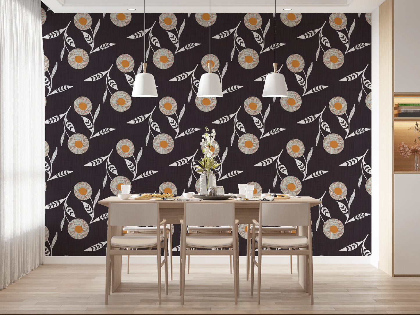 Cozy Scandi Flower Charcoal - Craft Botanical Wallpaper⁠