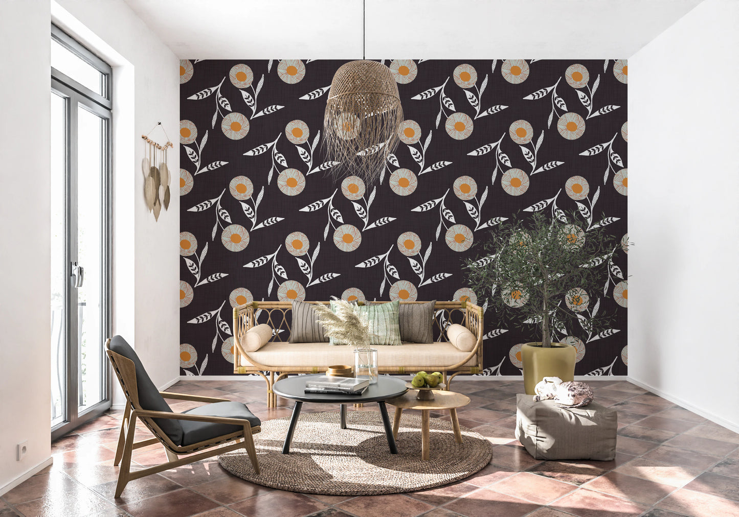 Cozy Scandi Flower Charcoal - Craft Botanical Wallpaper⁠