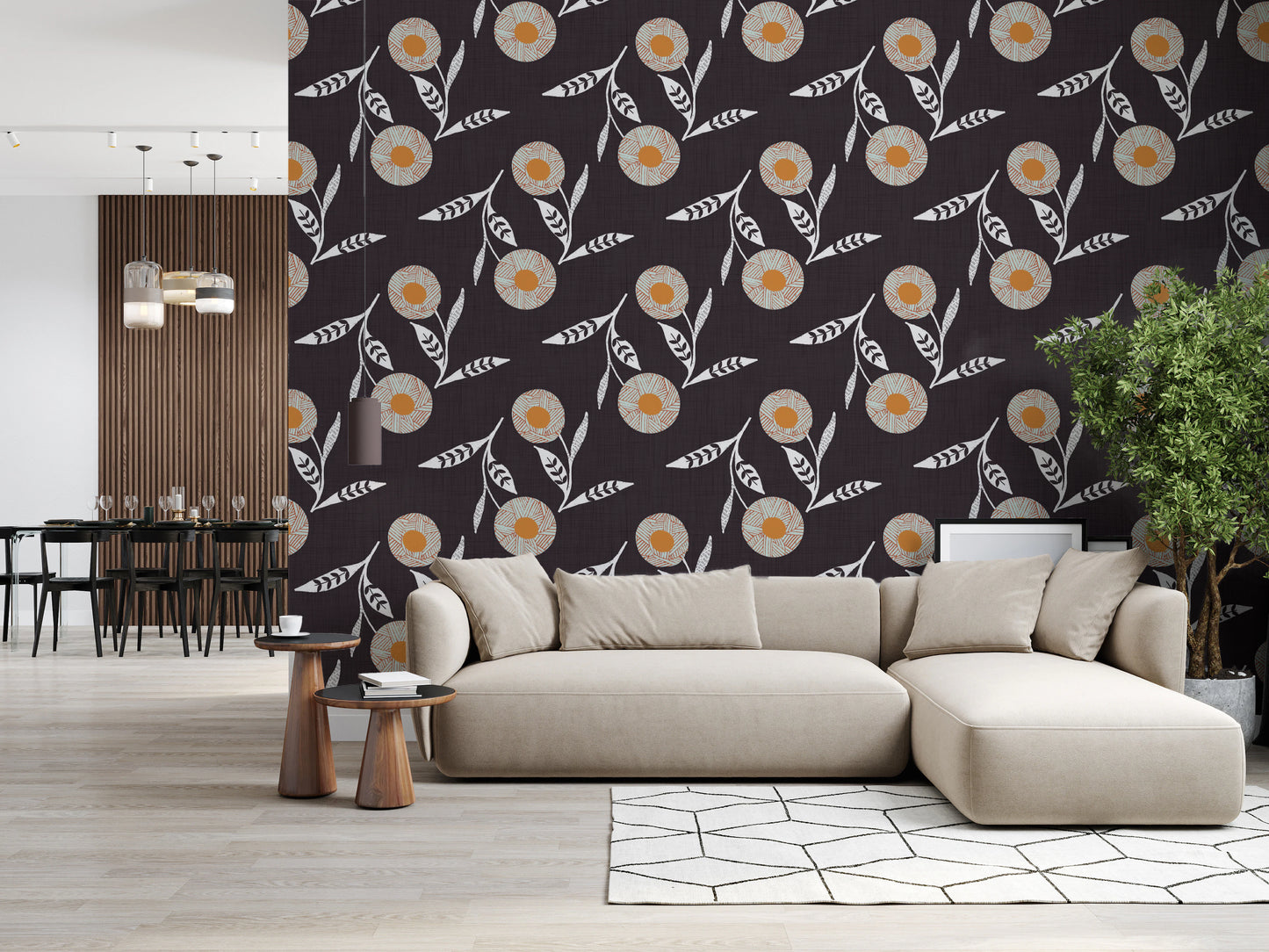 Cozy Scandi Flower Charcoal - Craft Botanical Wallpaper⁠