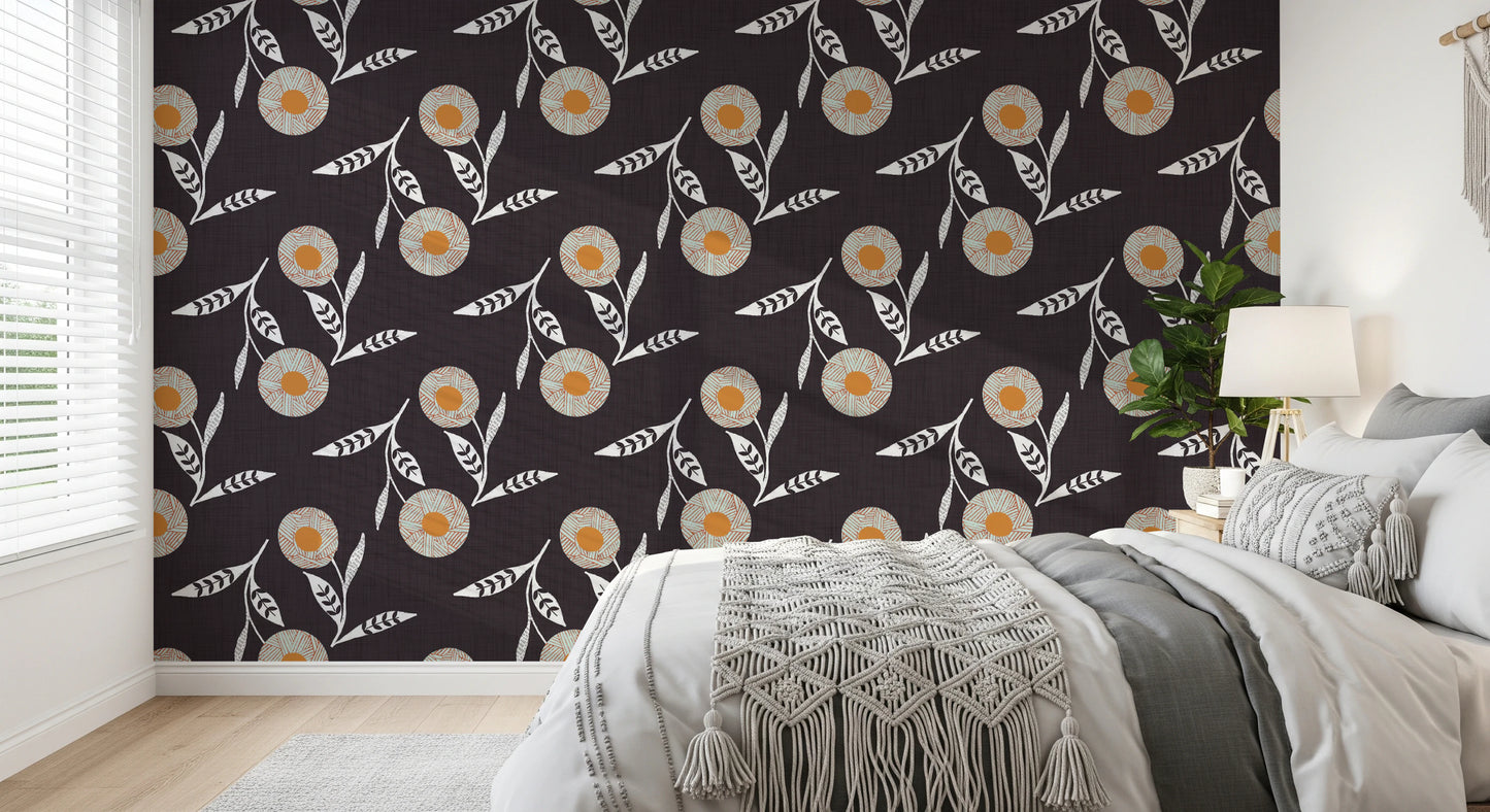 Cozy Scandi Flower Charcoal - Craft Botanical Wallpaper⁠