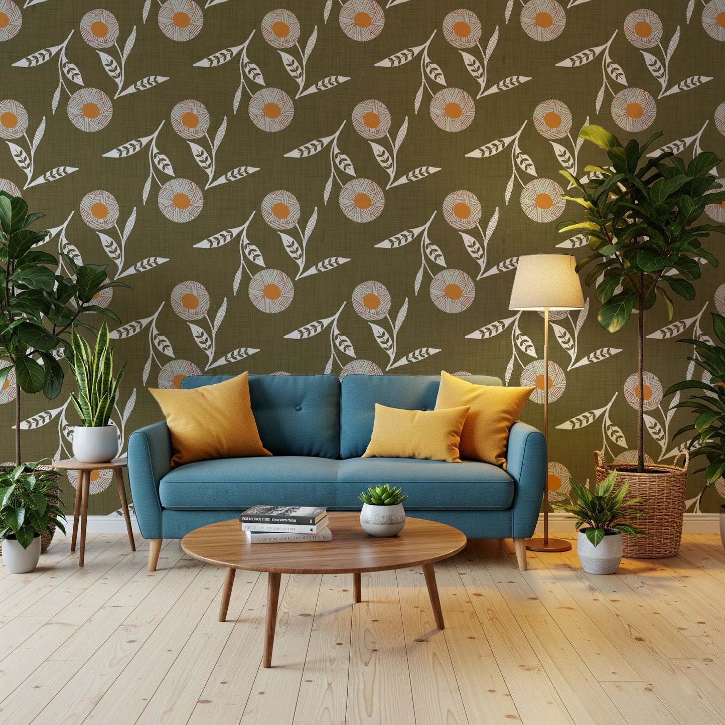 Cozy Scandi Flower Earthy Olive - Craft Botanical Wallpaper⁠