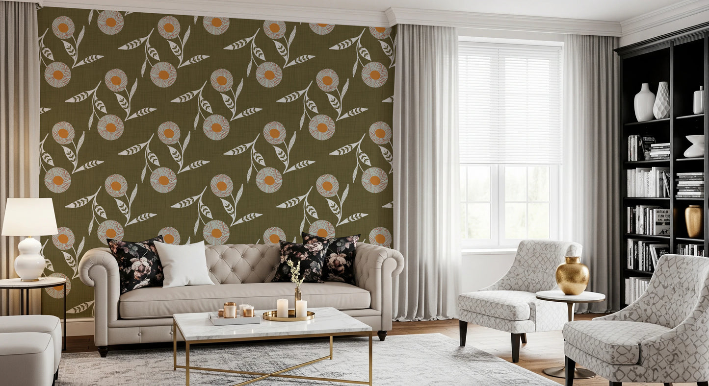 Cozy Scandi Flower Earthy Olive - Craft Botanical Wallpaper⁠