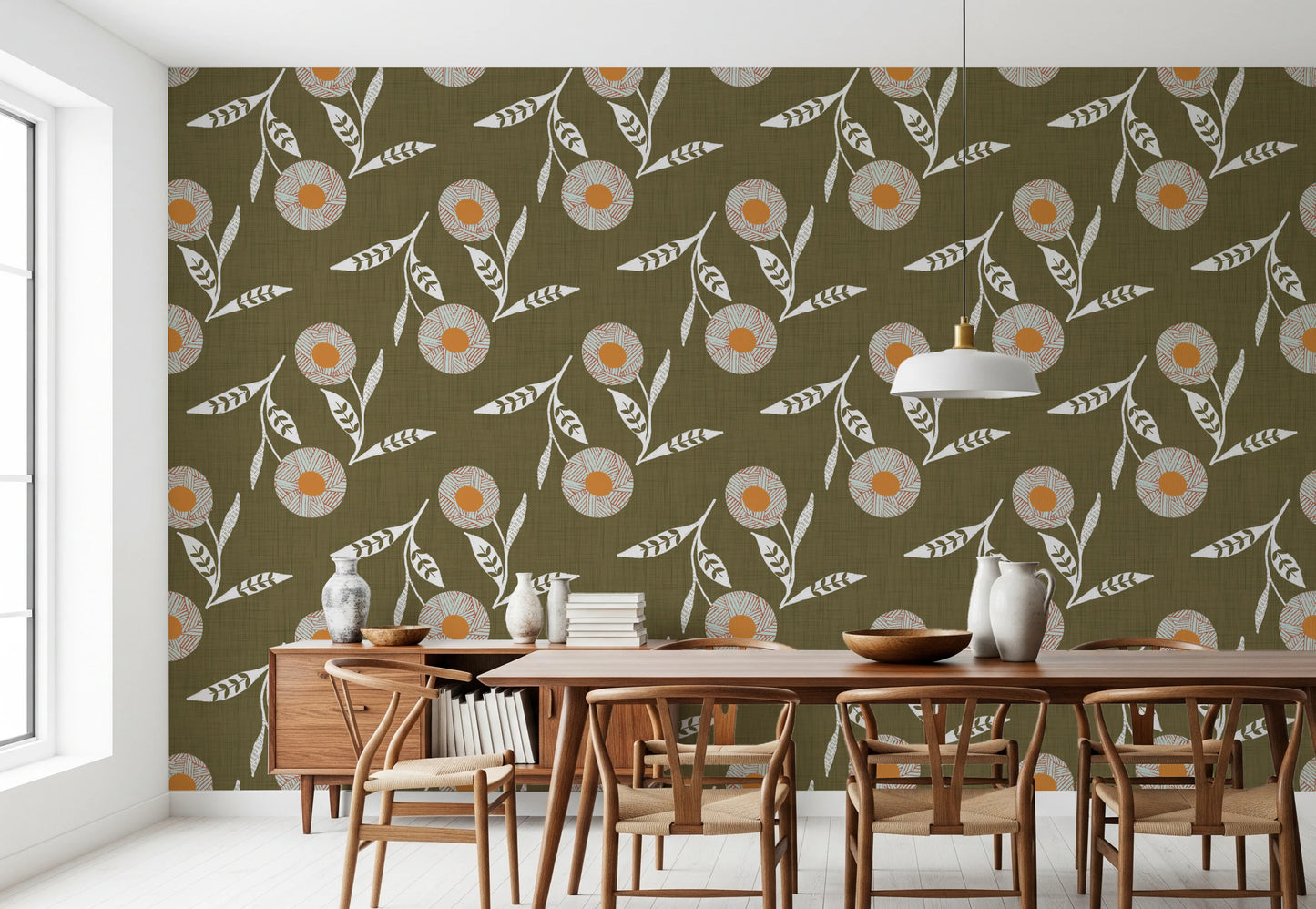 Cozy Scandi Flower Earthy Olive - Craft Botanical Wallpaper⁠