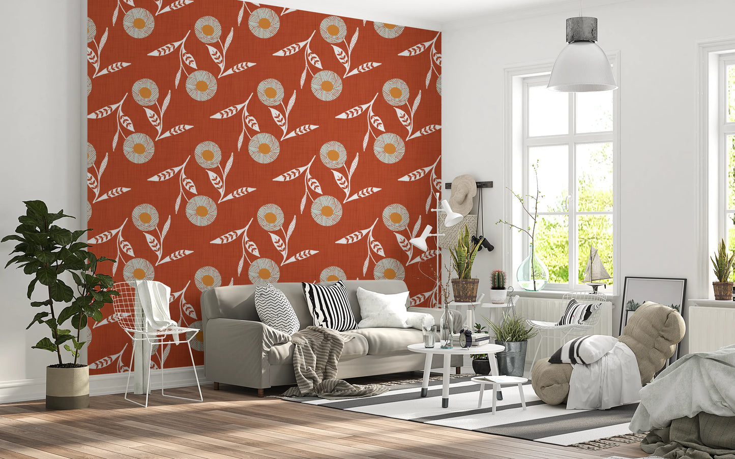 Cozy Scandi Flower  Burnt Terracotta - Craft Botanical Wallpaper⁠
