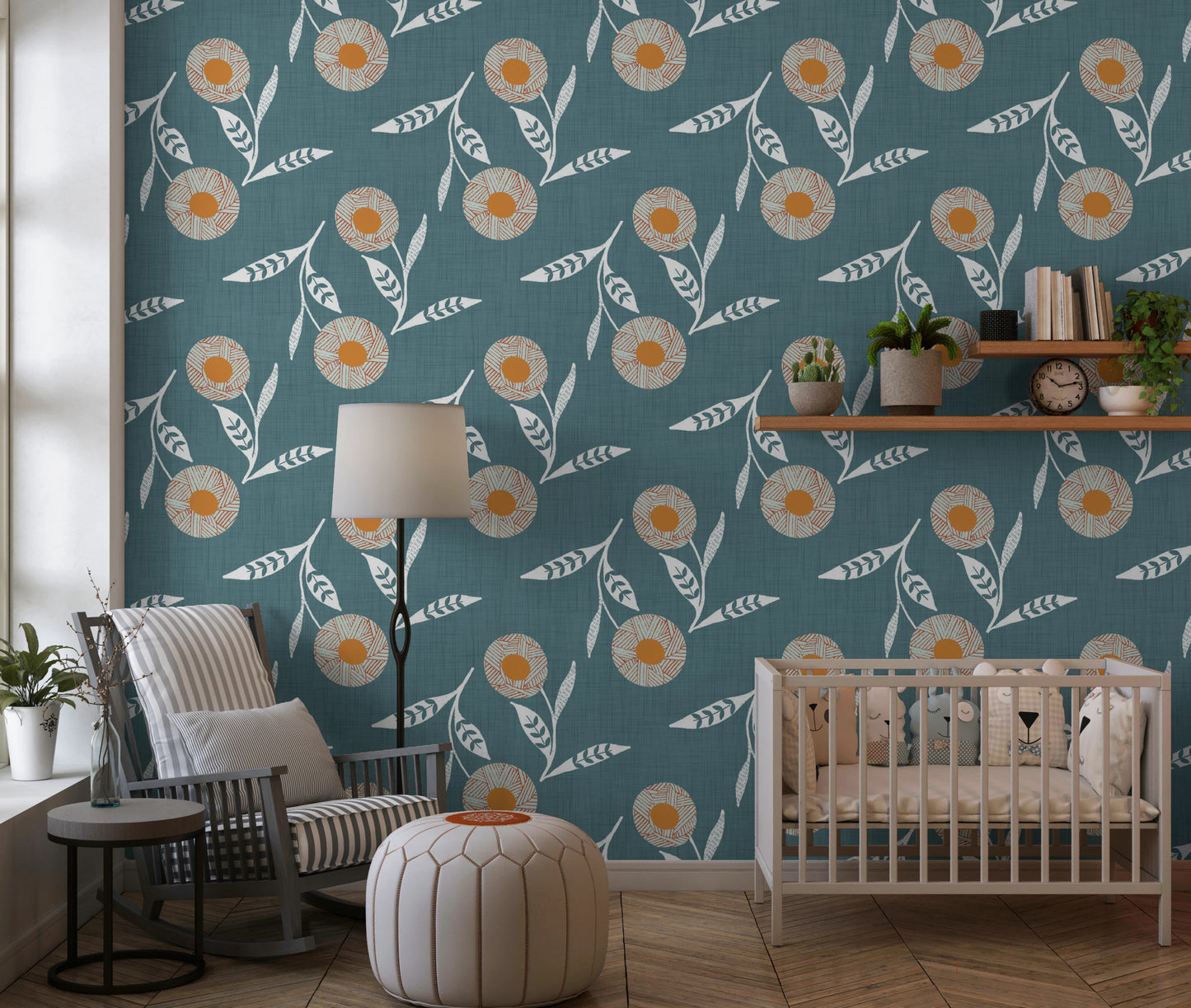 Cozy Scandi Flower Nordic Blue Grey - Craft Botanical Wallpaper⁠