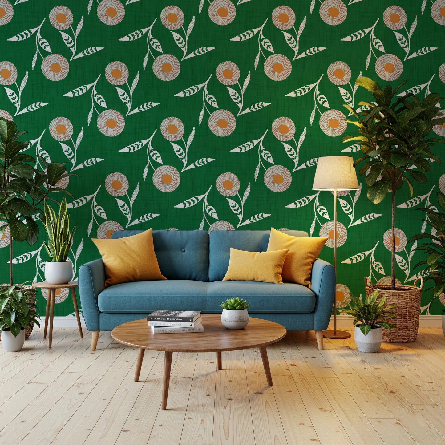 Cozy Scandi Flower Forest Green - Craft Botanical Wallpaper⁠