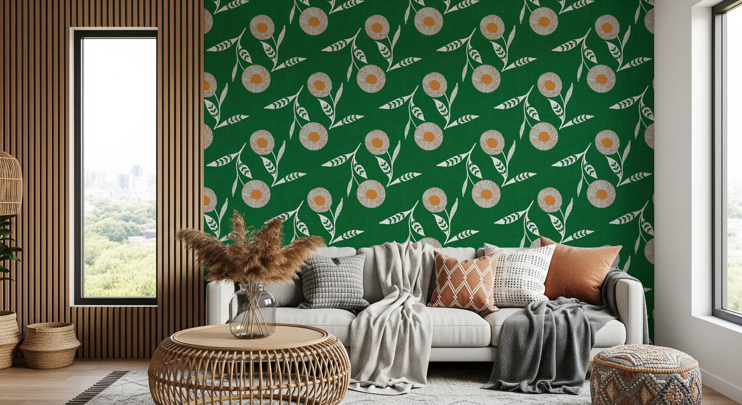 Cozy Scandi Flower Forest Green - Craft Botanical Wallpaper⁠