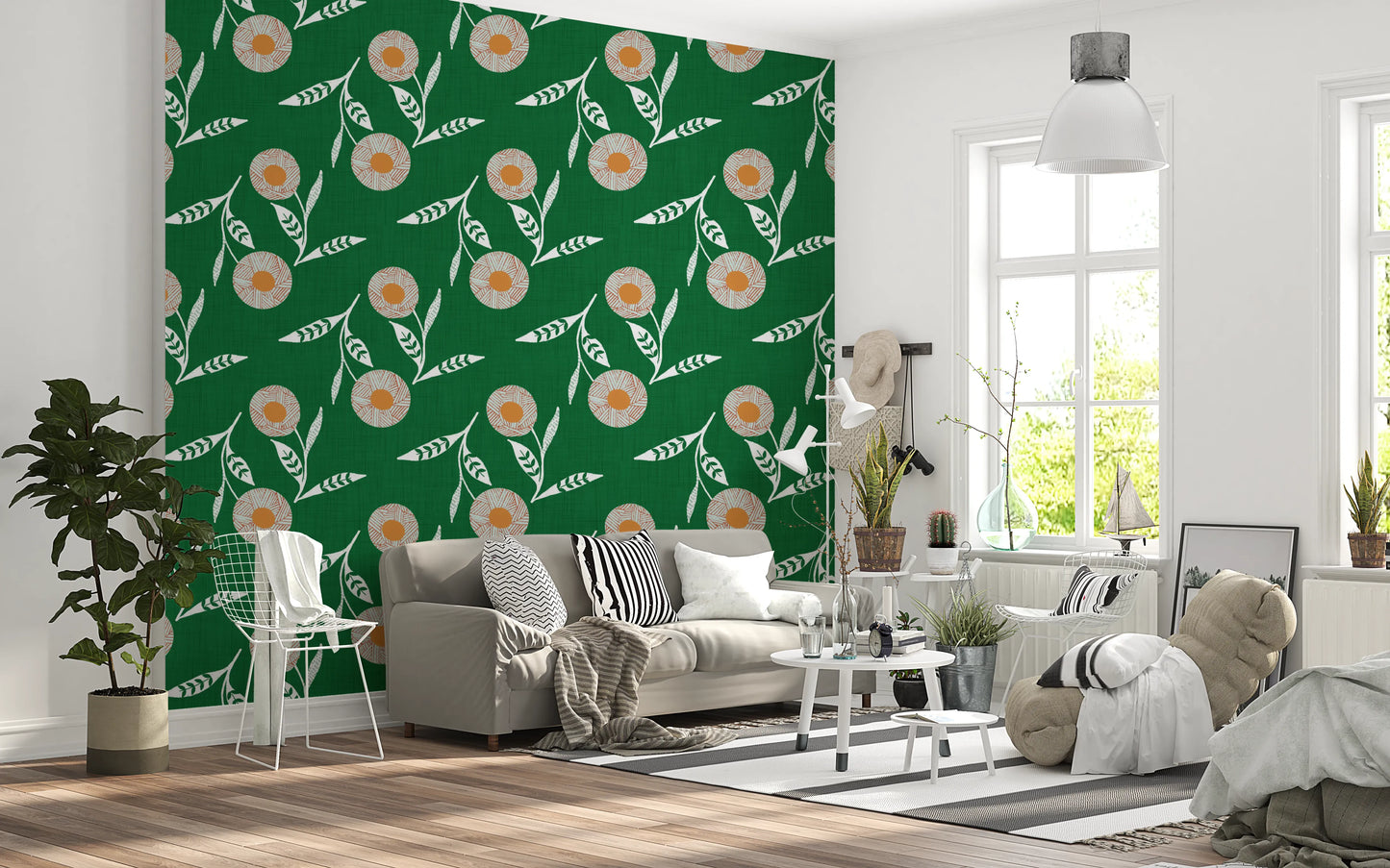 Cozy Scandi Flower Forest Green - Craft Botanical Wallpaper⁠