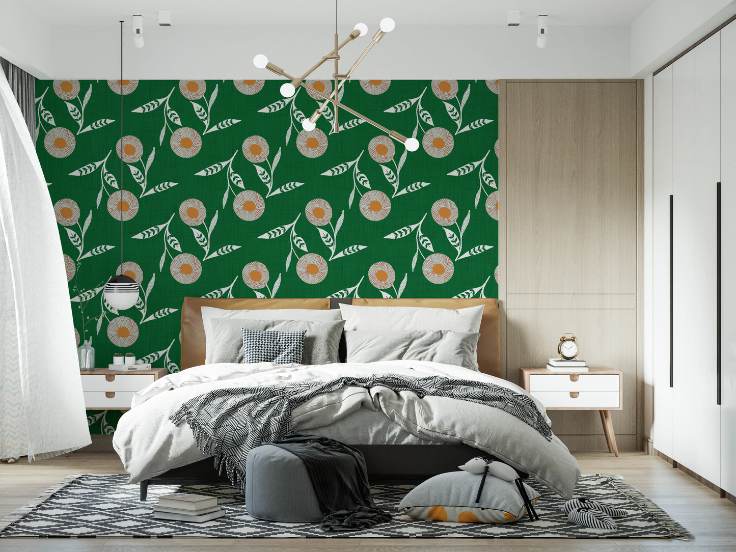 Cozy Scandi Flower Forest Green - Craft Botanical Wallpaper⁠