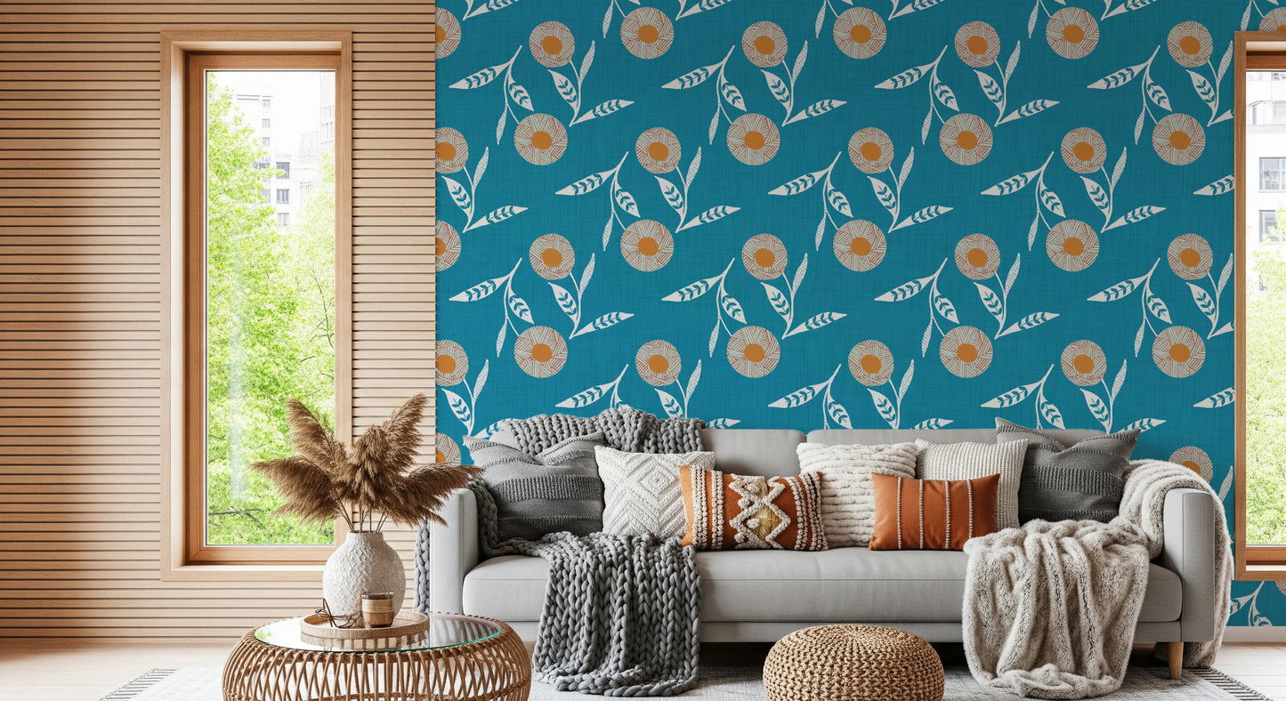 Cozy Scandi Flower Nordic Teal - Craft Botanical Wallpaper⁠