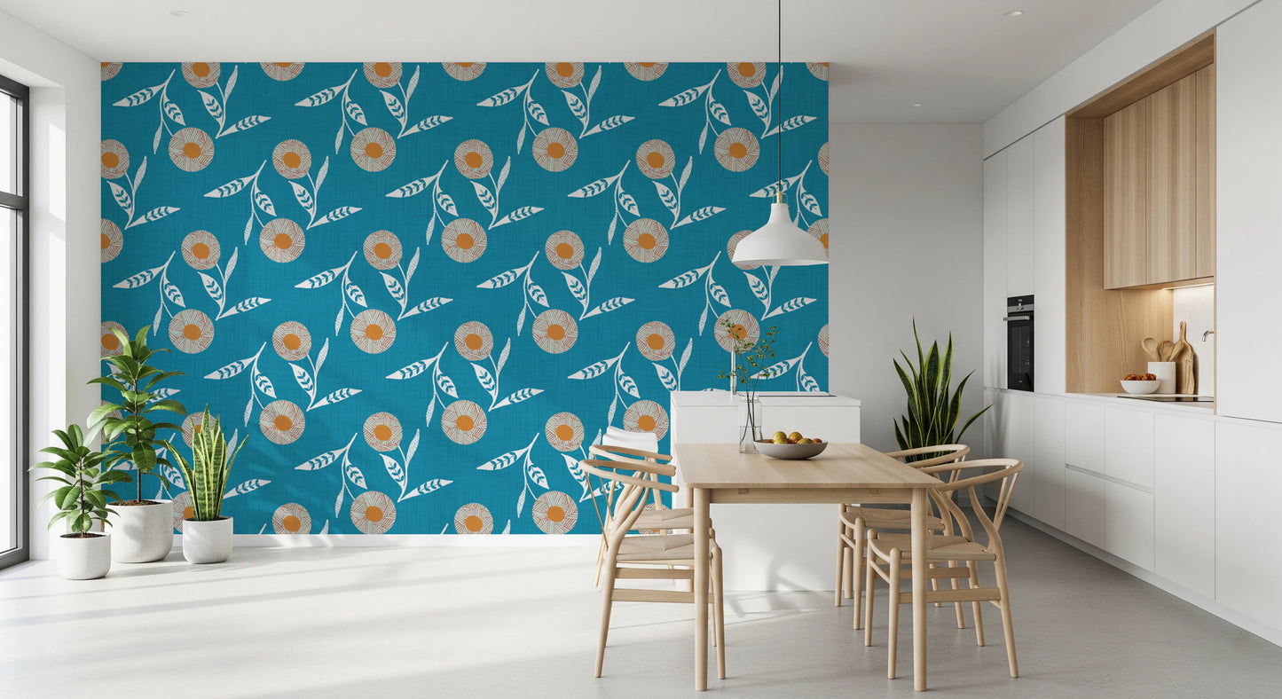 Cozy Scandi Flower Nordic Teal - Craft Botanical Wallpaper⁠