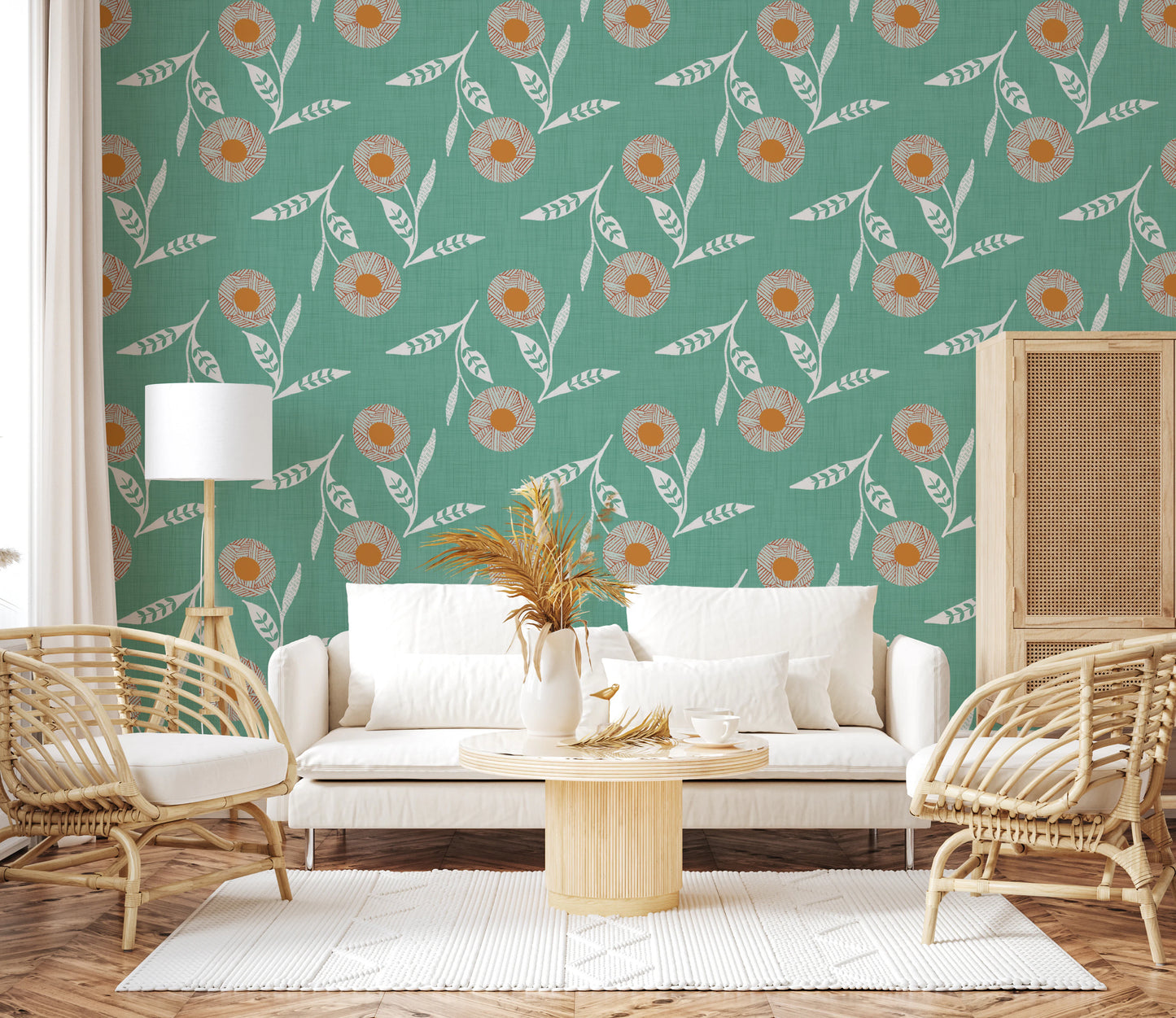 Cozy Scandi Flower Sage Mint - Craft Botanical Wallpaper⁠