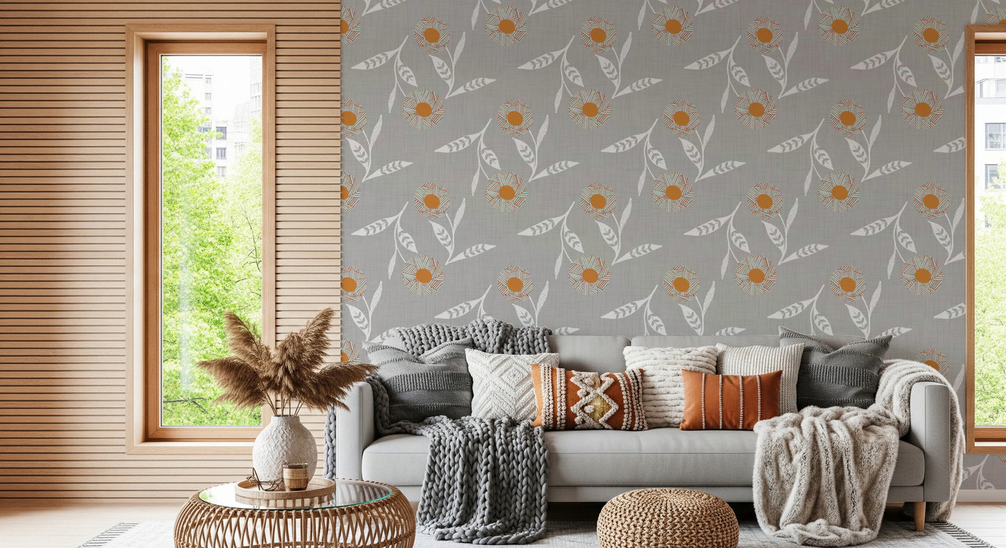 Cozy Scandi Flower Warm Linen - Craft Botanical Wallpaper⁠