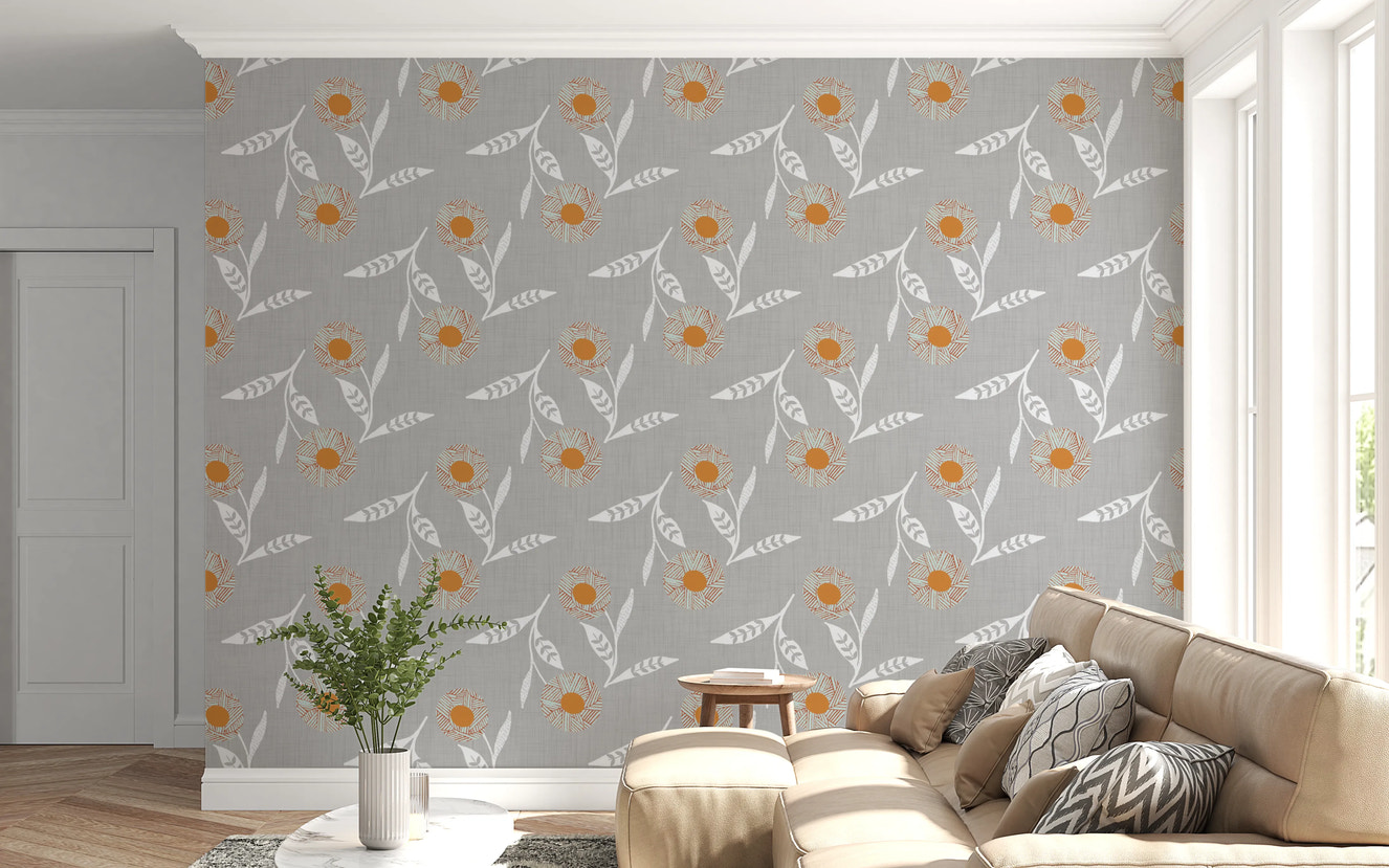 Cozy Scandi Flower Warm Linen - Craft Botanical Wallpaper⁠